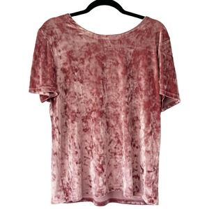 14th & Union Pink Crushed Velvet Boxy Short Sleeve Blouse Womens Size Medium